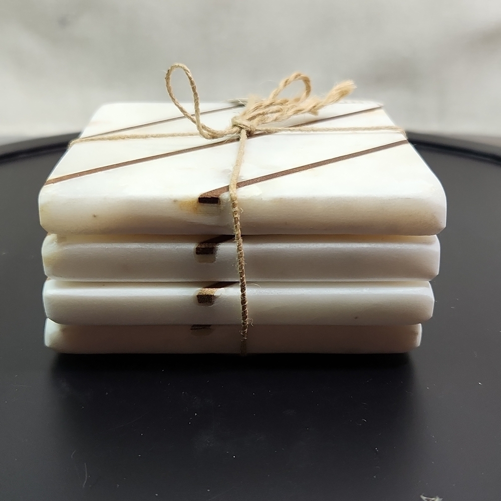 Marble Coaster Square Coasters, Set of 4, Handcrafted in India - Picture 3 of 5